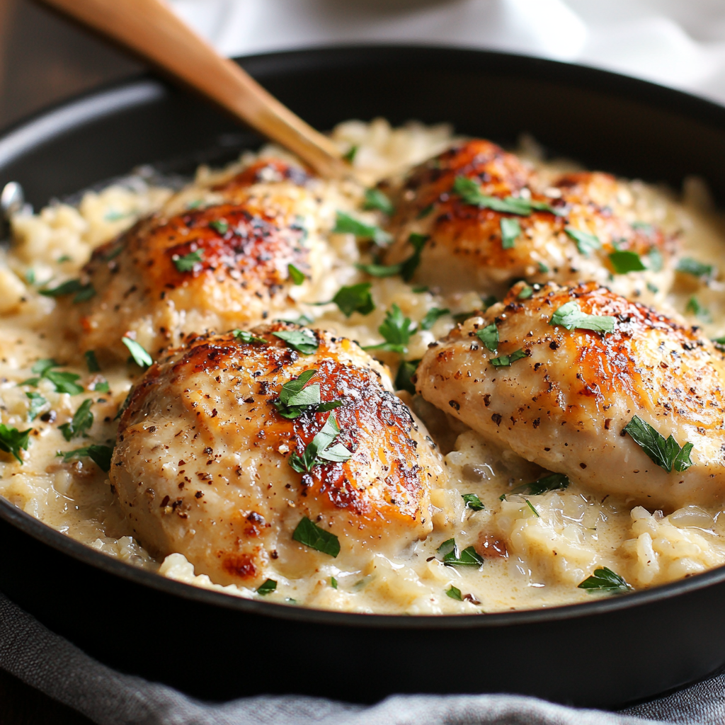 Quick and Flavorful One-Pan Creamy Parmesan Chicken & Rice