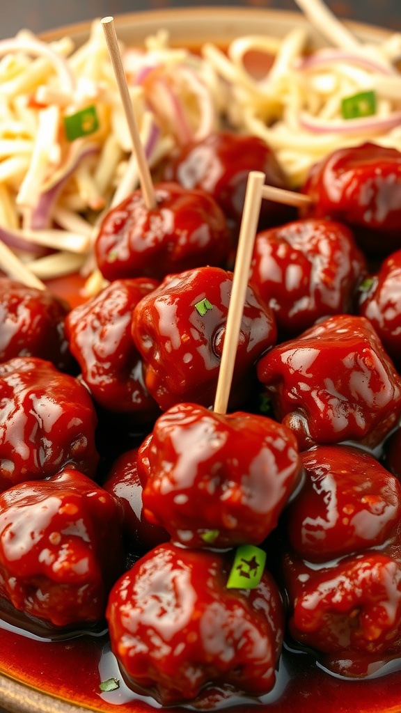 BBQ meatballs served with a tangy sauce